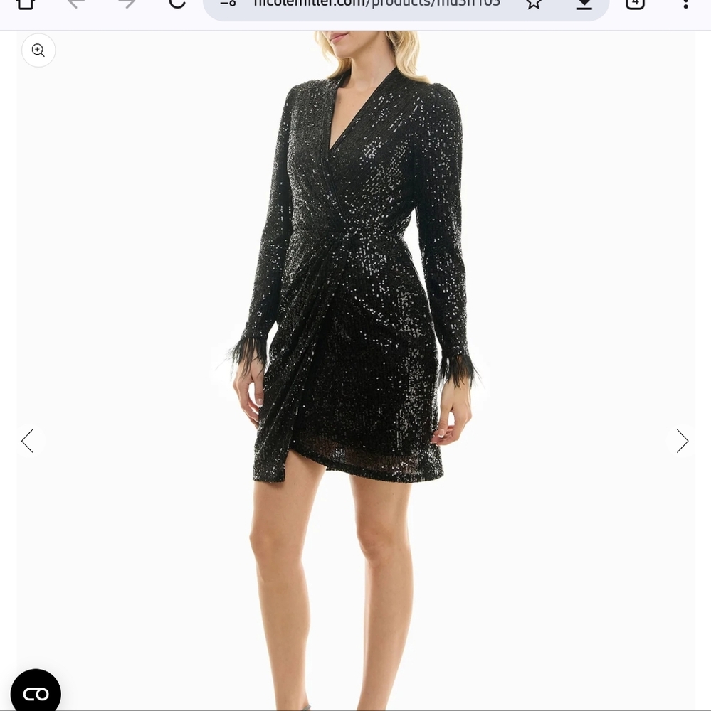 KAIA SEQUIN LONG SLEEVE FAUX WRAP DRESS size 12 BLK